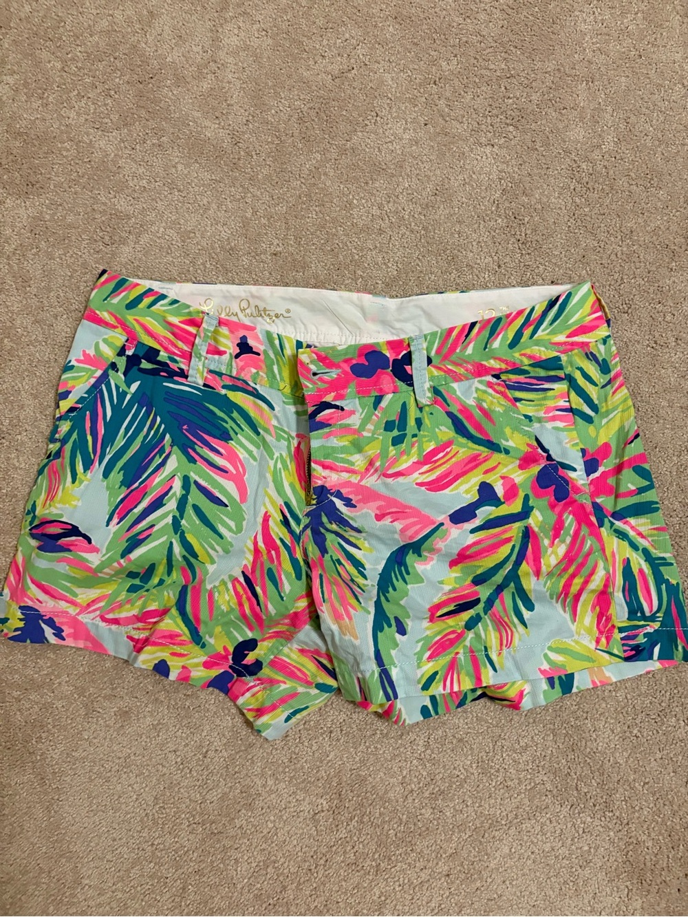 Lilly Pulitzer Neon Palm Print Shorts — Pink, Green, Blue, Yellow